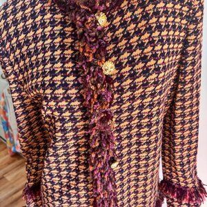 multi St John jacket pink orange red 12 Large Christmas ribbon tweed buttons